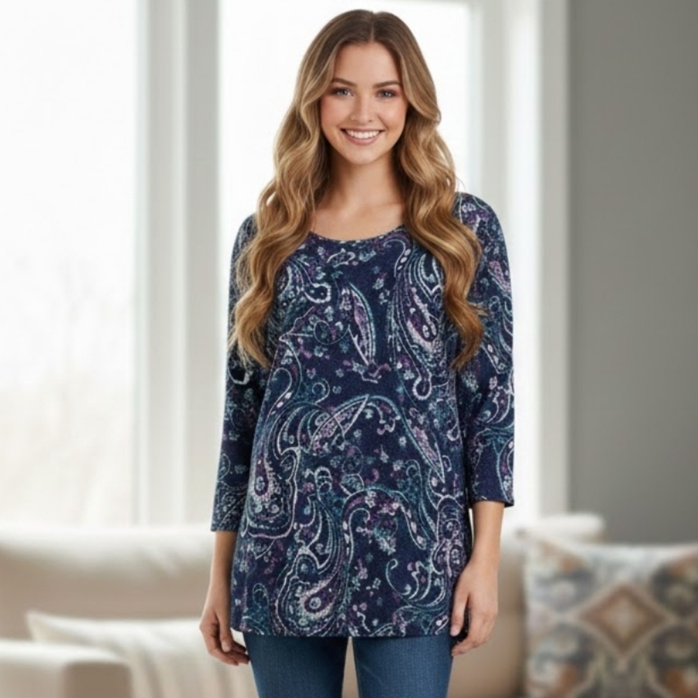 Penmans Paisley Indie Sleaze Tunic Top-3/4 Sleeves-Whimsical Gothic-Size XL